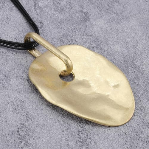 GelConnie Leather Necklace for Women Large Pendant Long Brown Necklace Circle Leather Choker Vintage Sweater Necklace Gold Chunky Boho Necklaces for Women - style: Large Stone Choker Necklace