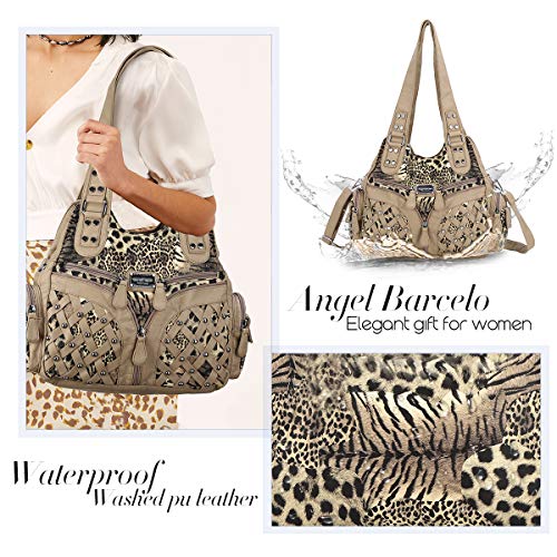 Angel Barcelo Purses for Women Large Shoulder Bag Soft Hobo Bags for Women - color: Brown/Beige