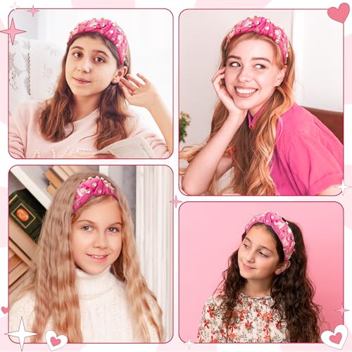 PANTIDE Western Jeweled Knotted Headband - Cowgirl Boots Hat Rhinestone Crystal Embellished Headband Wide Top Knot Fashion Hairband Hair Accessories Birthday Gift for Cowboy Women Girls (Hot Pink) - color: Hot Pink Western