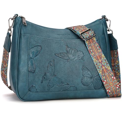 KITEVIUN Crossbody Bags for Women Trendy, Vegan Leather Medium Butterfly Hobo Purse, Women's Shoulder Handbags - color: Peacock Blue