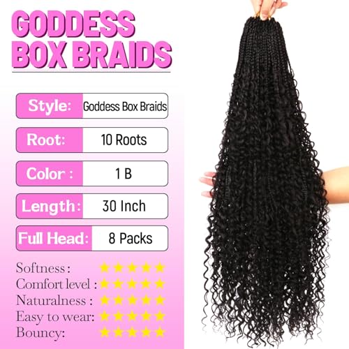 Goddess Boho Box Braids Crochet Hair-8 Packs 30 Inch Crochet Box Braids for Black Women Pre Looped (1B#, 30 Inch (Pack of 8)) - color: 1B#, size: 30 Inch (Pack of 8)