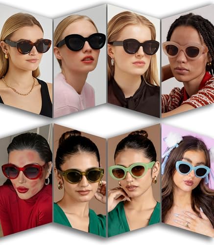 AIEYEZO Oversized Cat Eye Sunglasses for Women Cute Oval Thick Frame Cateye Sun Glasses Chic Retro Style Shades - color: 2 Set (Black + Pink)
