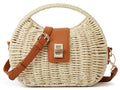 Handmade Straw Woven Bag Beach Clutch Purses Women Vacation Shell Shoulder Crossbody Summer Dumpling Handbag Basket Tote - color: B-beige