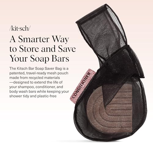 Kitsch Bar Soap Saver Pouch – Patented Mesh Soap Bag for Shampoo and Conditioner Bars - Extends Use & Prevents Soggy Mess - Recycled Beauty Bar Bag, Eco-Friendly - Black - color: Black