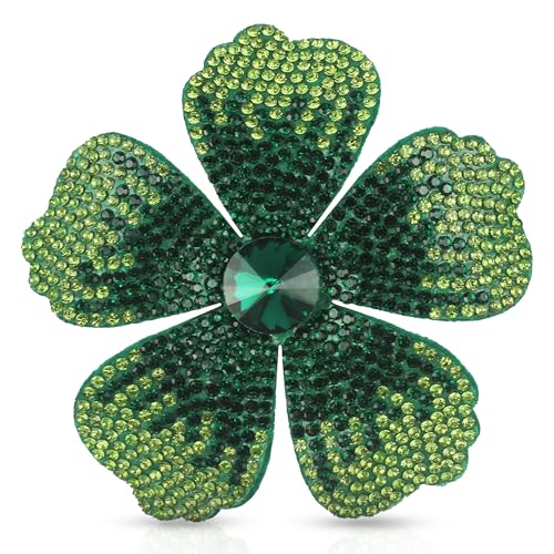 2.9 Inches Created Crystal Hibiscus Hawaiian Flower Hair Clips for Women | Boho Braids Artificial Flower Clips for Hair - color: Green