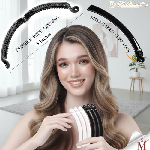 RC ROCHE 6 Pcs Banana Hair Clip Thin Hair Fine Ponytail Maker No Slip Small Claw for Women Secure Grip Jaw Clamp Cute Strong, Medium Black and White - color: Black&White