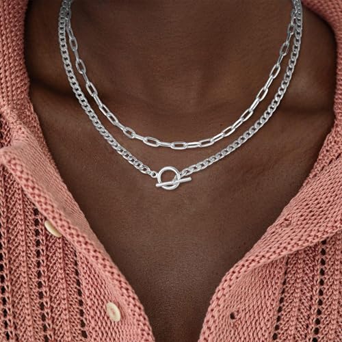 CHESKY Layered Necklaces for Women, 14K Gold Plated Chain Necklace Women Trendy Cuban Link Paperclip Chain Toggle Clasp Necklace Fashion Chunky Jewelry for Women - style: Paperclip Toggle-SL