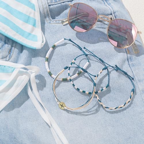 FANCY SHINY Boho Nautical Compass String Bracelets Beaded Clay Beads Bracelet Stackable Friendship Bracelets Summer Beach Outfits for Women Girls - color: Green