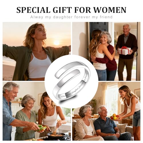 Sonateomber Gold Silver Faith Open Rings for Women ，Adjustable Minimalist Personality Encouragement Hope Love Healing Promise Ring Wedding Festival Accessories Fashion Jewelry Gift - color: Always my daughter forever my friend