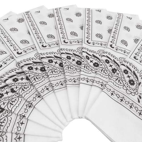 Vamqor 100% Cotton 10 Pack Fine Bandanas - color: White