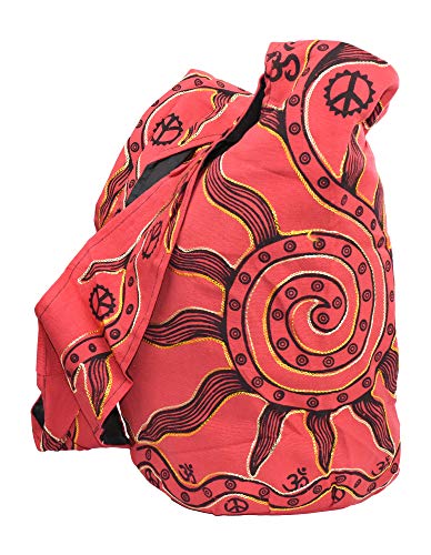 Mandala Crafts Hippie Bag, Large Boho Hobo Purse for Women, Crossbody Shoulder Sling Bags for Indie Style Bohemian Accessory - style: Red Sun