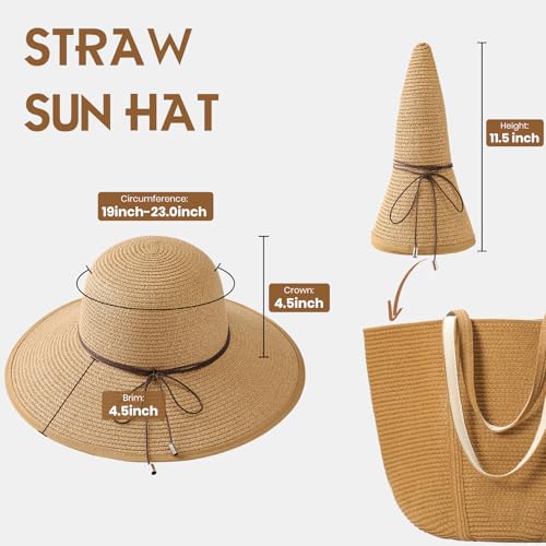 Sun Hats for Women, Straw Hats UPF 50+ Sun Protection, Wide Brim Womens Beach Hat for Summer Travel - color: Khaki