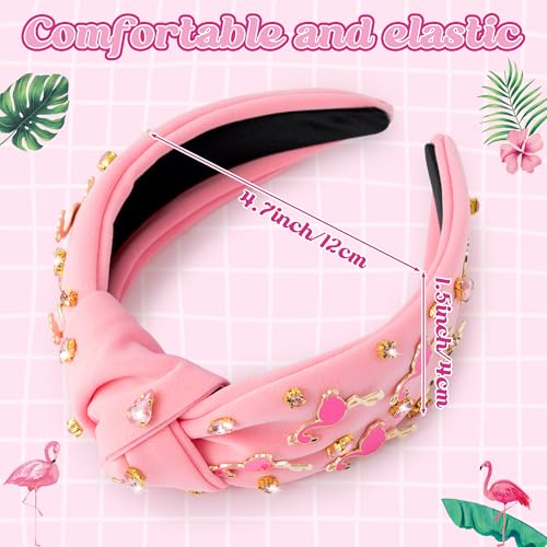 PANTIDE Flamingo Jeweled Knotted Headband - Summer Flamingo Rhinestone Embellished Headband Non Slip Wide Top Knot Hairband Hair Accessories Hawaii Beach Pool Party Birthday Gift for Women Girl (Pink) - color: Pink Flamingo
