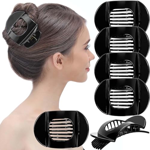 RC ROCHE 6 Pcs Flat Claw Hair Clips for Women Thick Hair French Round Duckbill Square Secure Strong Hold Grip Clamps Barrettes Curved No Slip No Crease Plastic Styling Cute, Medium Black - color: (Medium) Black