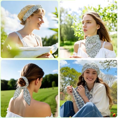Floral Bandanas for Women Men, 27" x 27" Large Cotton Bandana Headband Head Wraps Hair Scarf for Beach Camping - color: Green White Floral