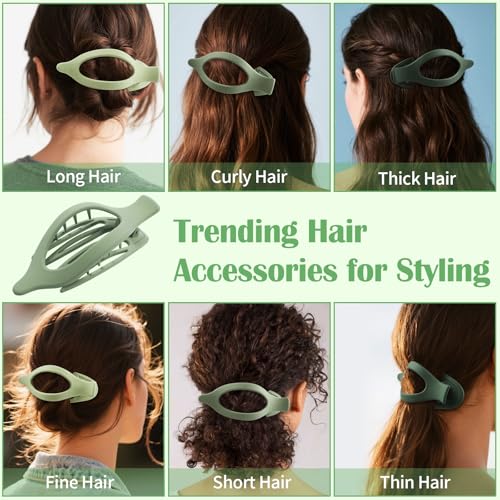 9 Pack Flat Hair Clips for Women, Matte Claw Clips for Thick & Thin Hair (Green) - color: Green-Regular
