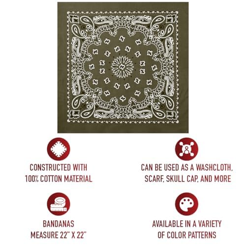 Rothco Trainmen Paisley Bandana - Standard - 22" X 22" - color: Olive Drab