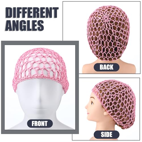 Geyoga 4 Pieces Mesh Crochet Hair Net Rayon Knit Snood Hat Thick Short Women Hairnet Snoods Cover Ornament for Sleeping(Black, Pink, Gray, Blue) - color: Black, Pink, Gray, Blue