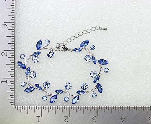 Faship Gorgeous Rhinestone Crystal Floral Necklace Earrings Set - color: Blue / Matching Bracelet