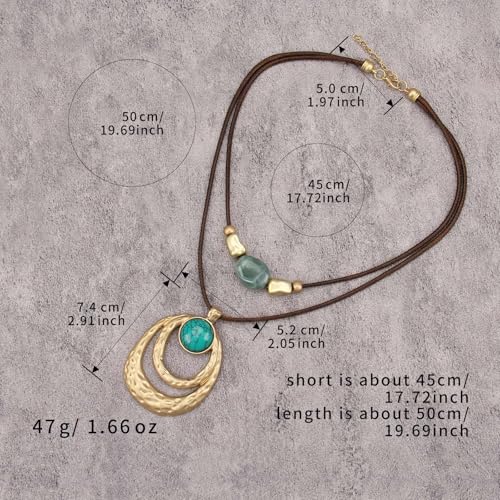 Boho Necklace for Women Adjustable Silicone Rope with Gold Beaded Pendant Chunky Handmade Vintage Jewelry - style: Blue Turquoise Necklace