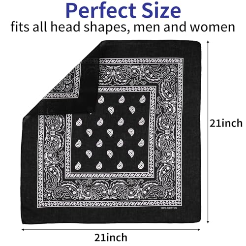 6 Pack Pure Cotton Bandana, Multi-Purpose Square Handkerchief, Face Mask headband for Men and Women - color: Multi Color