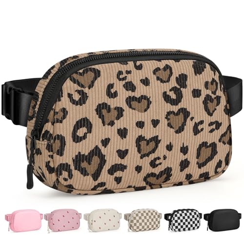 Pritent Fanny Packs for Women Cross Body Bag Waterproof Belt Bag with Adjustable Strap and Zipper Back Pocket Small Crossbody Bags Fashion Waist Packs for Workout Travelling(Leopard Brown) - color: Leopard Brown, size: Small