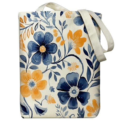 itgowisa Canvas Tote Bag for Women, Tote Bag with Zipper Inner Pocket, Zippered Canvas Bag for Shopping Work Grocery Everyday - style: Floral