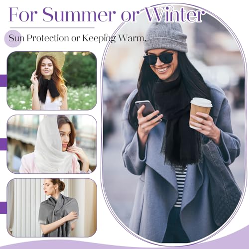 Yahenda 18 Picees Women Scarfs Shawl Hijab Soft Cotton Hemp Long Scarf Head Wraps for Women, 27 x 69 Inches - color: Achromatic Color