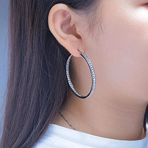 CiNily Mult-colors Crystal Stainless Steel Hoop Earring for Women Hypoallergenic Jewelry for Sensitive Ears Large Big Hoop Earrings 2" - color: Clear White