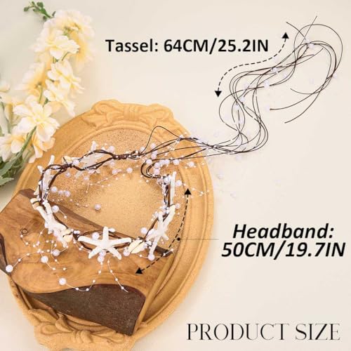 Catery Starfish Headband Seashell Mermaid Crown Headpiece Pearl Beach Wedding Hair Accessories for Women