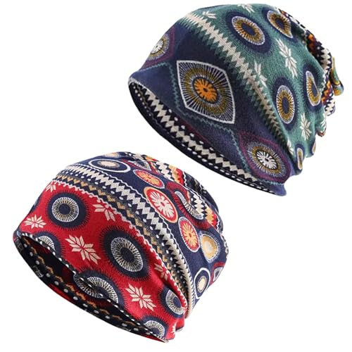 Women's Slouchy Beanie Cap Chemo Headwear Hats Scarf - color: A - Red Green