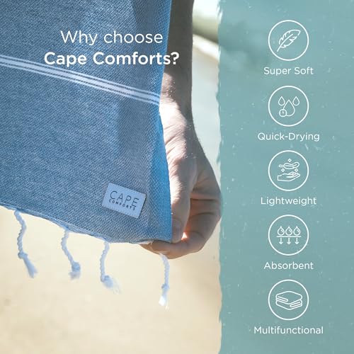Cape Comforts Oversized Turkish Beach Towel, Striped Pale Yellow & Powder Blue - 37'' x 67'' - Super Soft & Lightweight - Quick Dry Sand Free Travel Towels for Beach or Bath - Gifts