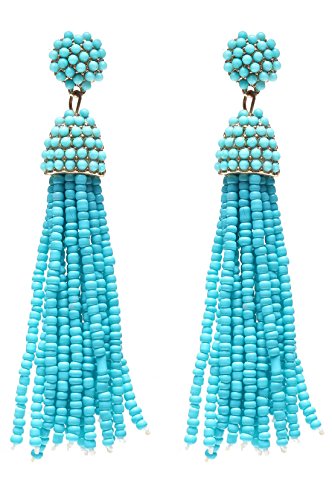 NLCAC Women's Beaded tassel earrings Long Fringe Drop Earrings Dangle 6 Colors - color: turquoise