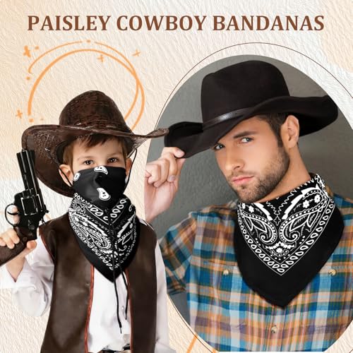 50 Pcs Bandanas Bulk Large Bandana Headband Paisley Cowboy Bandana Scarf Handkerchief for Women Men - color: Black
