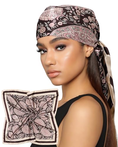AWAYTR 35” Satin Head Scarf for Women Like Silk Scarf for Hair Scarf Satin Hair Bandana Women Headscarf Hair Wrap Scarf Neck - color: Beige