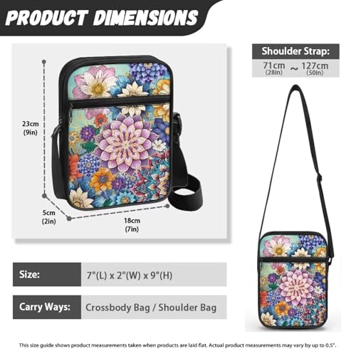 Womens Crossbody Bag Cell Phone Purse Wallet Small Shoulder Handbag for Workout Travel Gym - color: Coloured Mandala