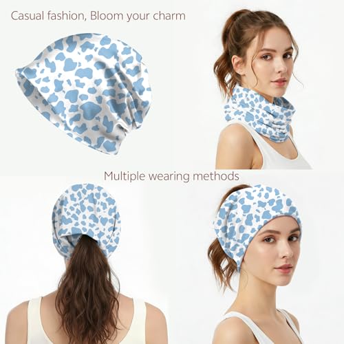 Chemo Caps Slouchy Beanie Hat Stretch Cancer Head Wraps Turban Sleep Headwear Scarf for Women Girls Men - color: I-11-blue Cow