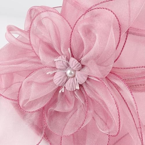 ORIDOOR Women’s Organza Church Tea Party Wedding Fascinator Derby Hat Wide Brim Sun Hats - color: C1-light Purple
