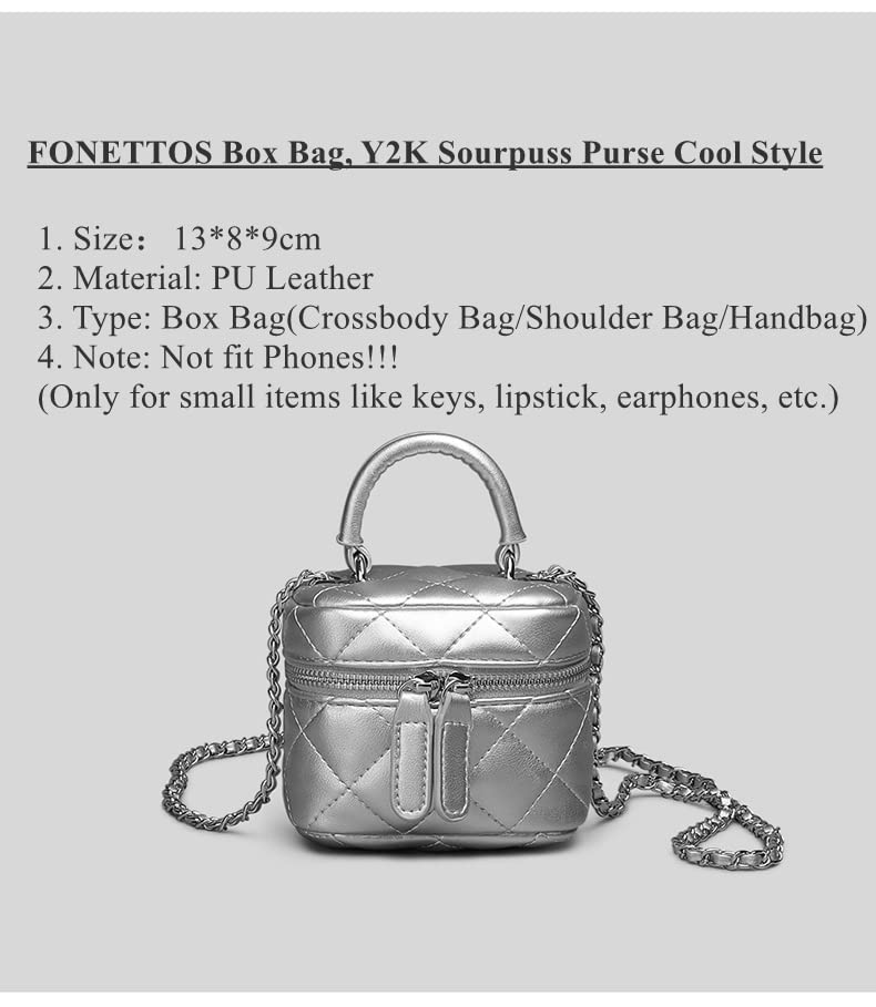 Box Bag Purse, Y2K Sourpuss Purse Cool Style Trendy Women Shoulder Crossbody Bags Fashion Girls Handbag - color: A-silver