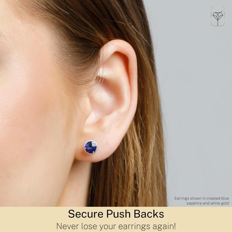 14k White or Yellow Gold Roped Halo Gemstone Round Stud Earrings for Women 6mm Birthstone with Push Backs by MAX + STONE - color: Amethyst