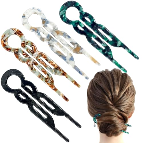 4 PCS French Hair Pins, Prestige Hair Pin for Women French Hairpin U-Shaped Elegant Clips Decorative New Styling Accessories for All Types (Retro) - color: Retro