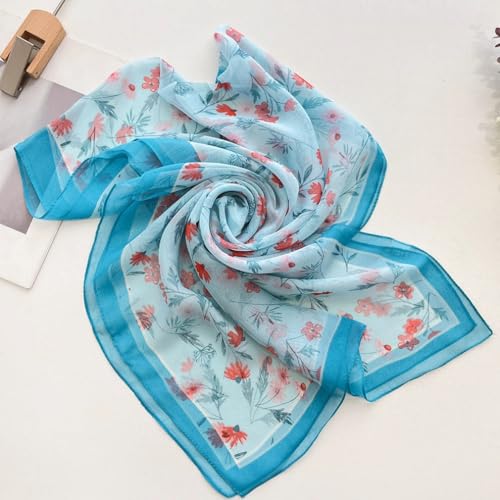 MINIDORA Lightweight Scarves for Women Elegant Floral Pattern Scarf Shawls Sunscreen Head Shawls - color: Style 12-blue