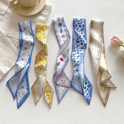 4/40 Pcs Hair Scarf for Women, 35"x2.36" Lightweight Silk Headband, Purse & Bag Scarves Gift Collection - color: Multi-color