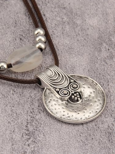 GelConnie Boho Necklaces for Women Cowgirl Necklace Stone Leather Cord Pendant Necklaces With Beads Long vintage Layered Choker Necklace - style: Round Stone Leather Necklace