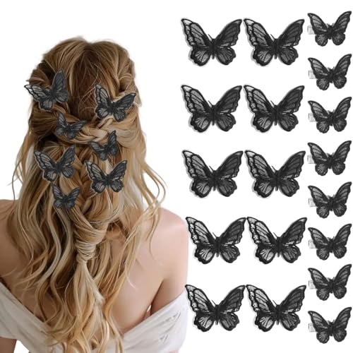 18Pcs Rhinestone Black Hair Clips for Teens Women - Y2K Glitter Butterfly Jaw Clips, Cute Headwear Gifts for Wedding, School - color: Black