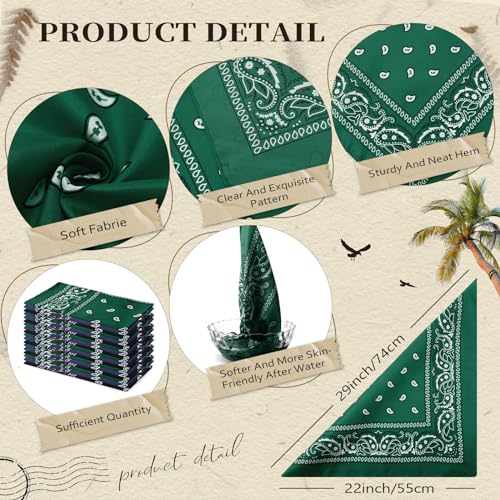Suhine 24 Pcs Bandanas Bulk for Women Men 22 x 22 Inch Paisley Outdoor Headband Cowboy Handkerchief Summer - color: Black, Navy Blue, Green