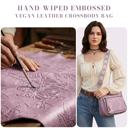 Crossbody Bags for Women, Vegan Leather Medium Crossbody Purse, Spacious Daily Travel Shoulder Bag with Boho Strap - color: Purple
