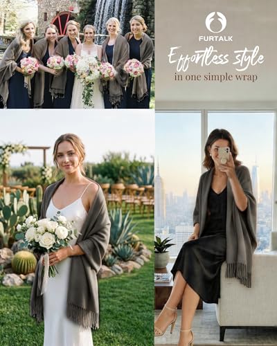 FURTALK Pashmina Shawl Wraps for Women Evening Dresses Blanket Scarves Fashion Scarf Wedding Gifts - color: Grey
