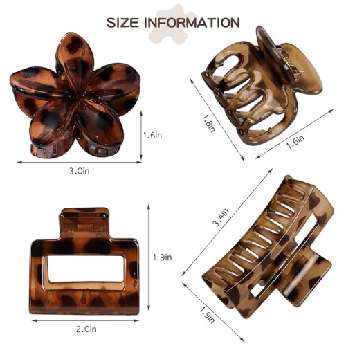8 Pcs Neutral Matte Hair Claw Clips Set, Strong Hold Non-Slip Jaw Clips for Women Girls, Rectangle & Flower Design Hair Clips for Thick/Thin Hair, Daily & Styling Accessories(Leopard) - color: Leopard