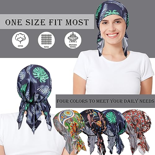 4 Pieces Chemo Headwear for Women, Pre-Tied Head Scarf Cancer Headwear for Hair Loss - color: Multicolor